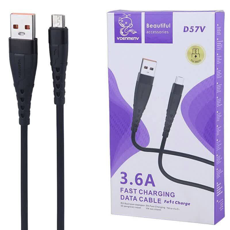 کابل میکرو یو اس بی فست شارژ 3.6 آمپر دنمن D57V طول 1 متر