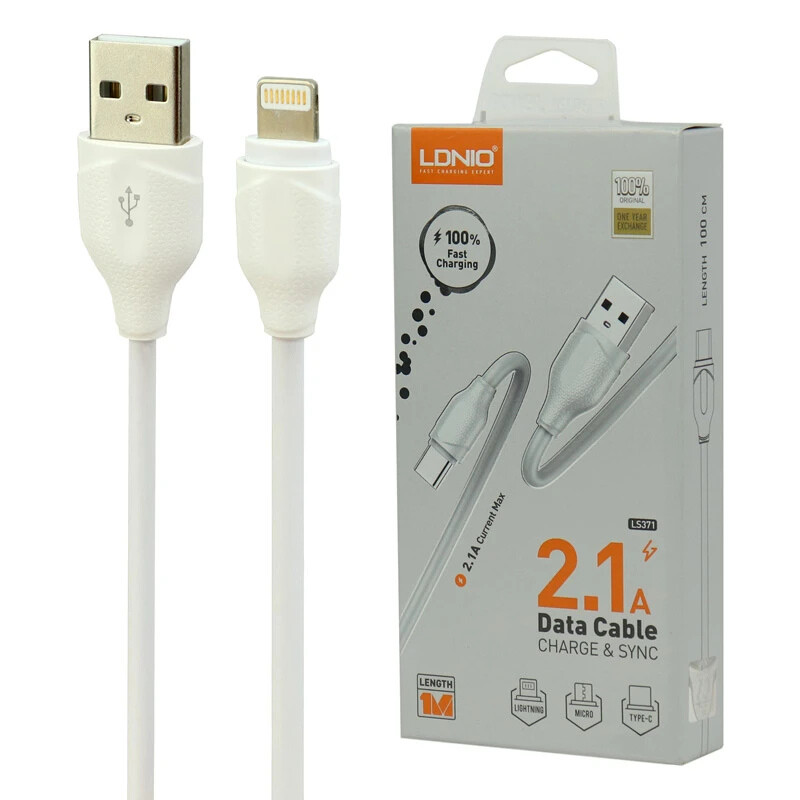 کابل لایتنینگ فست شارژ 2.1 آمپر الدینیو LS371 طول 1 متر