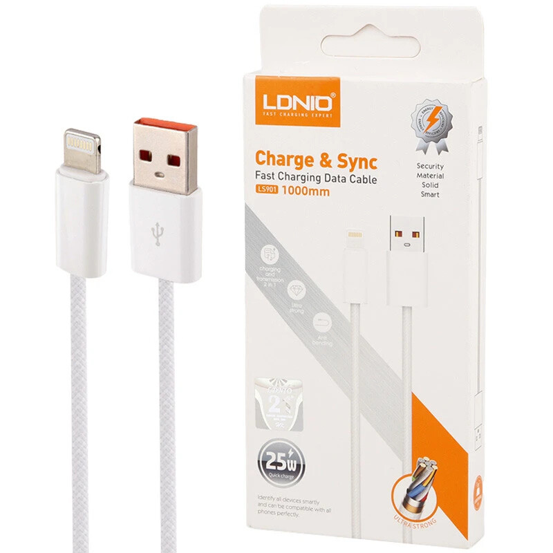 کابل لایتنینگ فست شارژ 25 وات الدینیو LS901 طول 1 متر