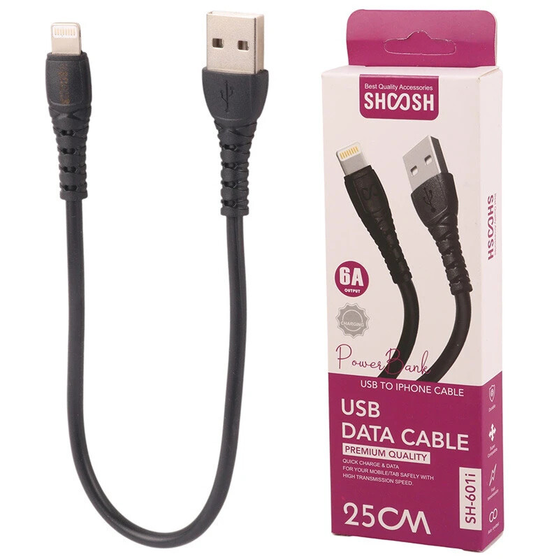 کابل کوتاه لایتنینگ فست شارژ 6 آمپر شوش SH-601i طول 25 سانتی متر