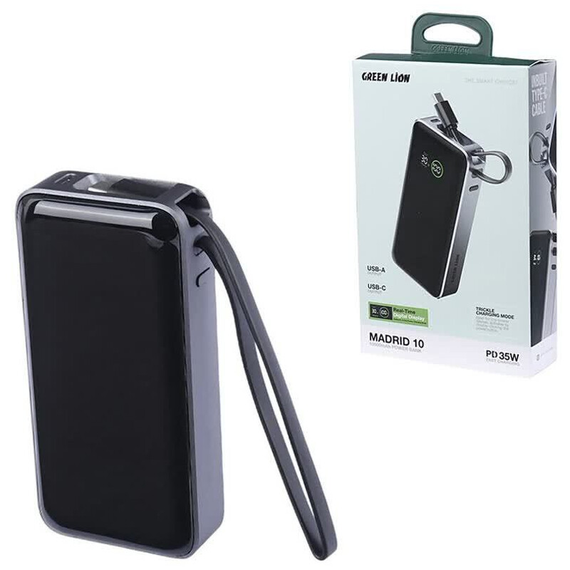 پاور بانک فست شارژ گرین لاین Madrid 10 GL-PX31 GNMAD10PBKGY PD 35W ظرفیت 10000 میلی آمپر ساعت