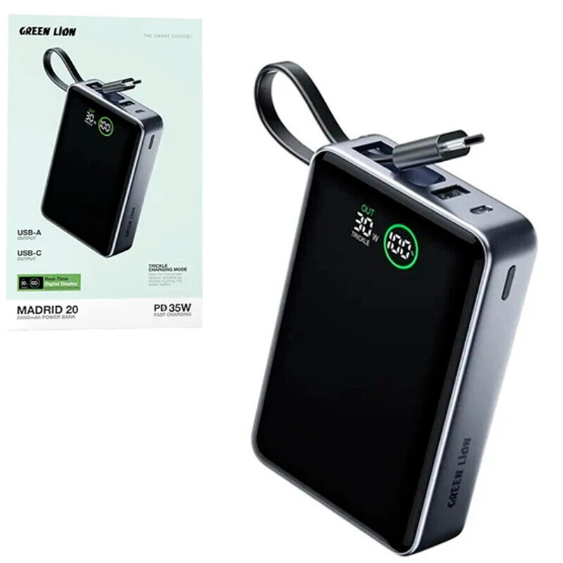 پاور بانک فست شارژ گرین لاین Madrid 20 GL-PX32 GNMAD20PBKGY PD 35W ظرفیت 20000 میلی آمپر ساعت