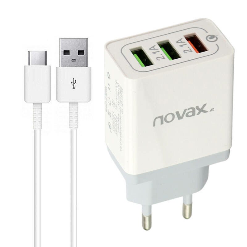 شارژر دیواری فست شارژ Novax Ch-102 3Port QC3 2.4A PD + کابل Type-C