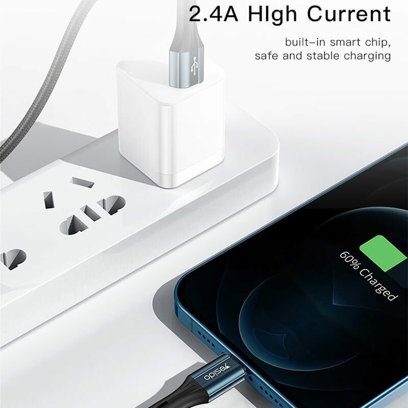 کابل آیفونی فست شارژ Yesido CA93L 2.4A 1.2m