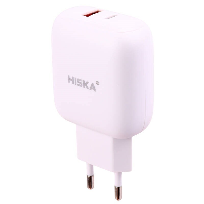 شارژر دیواری فست شارژ Hiska H112-PD 2Port QC3 PD 3A 18W + کابل آیفونی