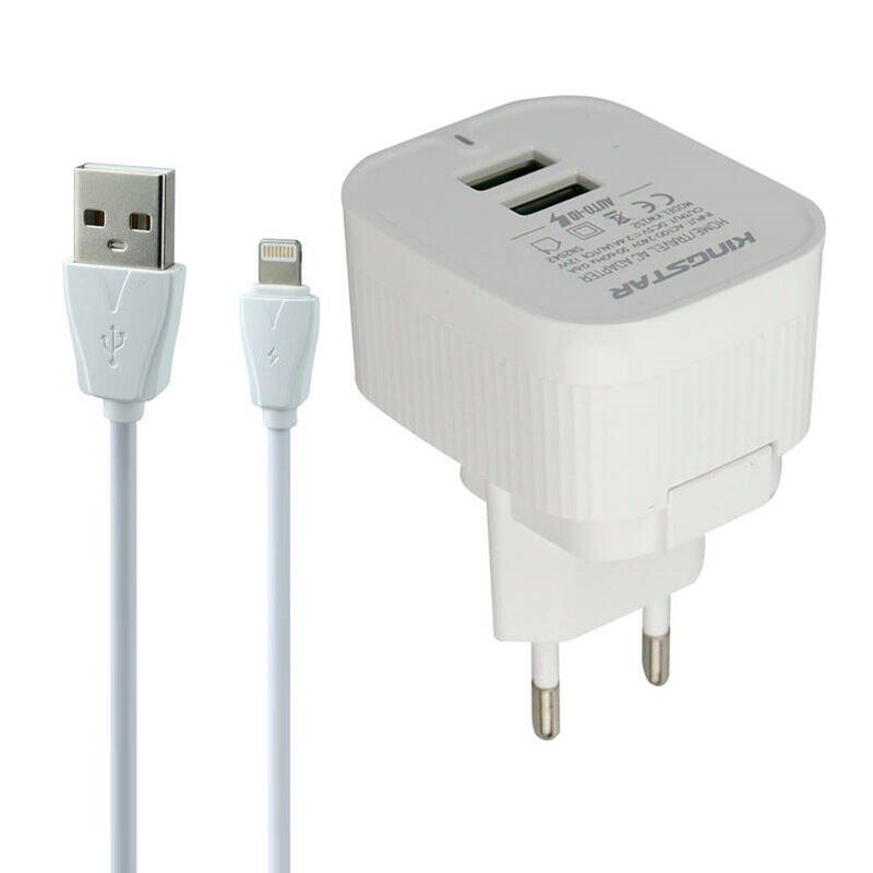 شارژر دیواری KingStar KW152i 2.4A 12W + کابل آیفونی