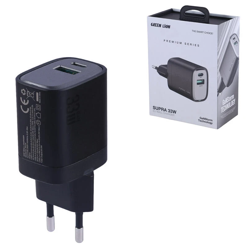 شارژر دیواری 33 وات گرین لاین Supra GL-WC35 GN33W1C1AEU GaN QC3.0 PD