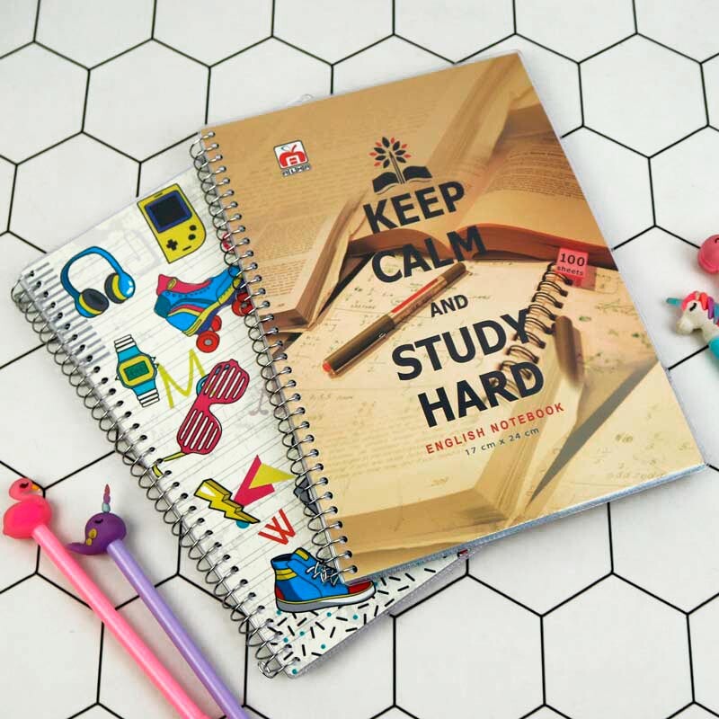 دفتر سیمی 100 برگ 2 خط طرح دار نهال آلما کد 7132