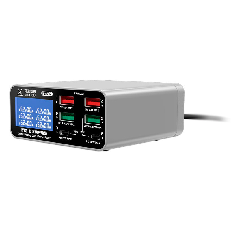 شارژر و تستر Qianli Mega-Idea PQ687 6Port QC3.0 PD 87W Type-C/USB