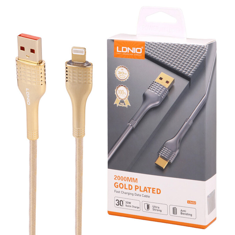 کابل لایتنینگ فست شارژ 30 وات الدینیو LS652 طول 2 متر