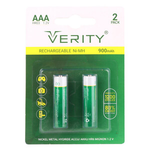 باتری دوتایی نیم قلمی شارژی Verity Rechargeable Ni-MH HR03 AAA 900mAh