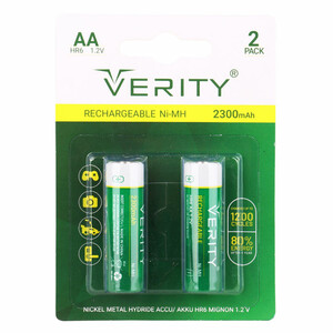 باتری دوتایی قلمی شارژی Verity Rechargeable Ni-MH HR6 AA 2300mAh