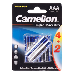 پک 2+4 باتری نیم قلمی Camelion Super Heavy Duty 1.5V AAA