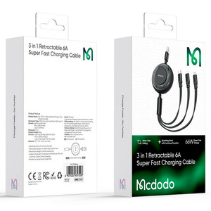 کابل 3 سر فست شارژ Mcdodo Sparkling Series CA-3730 6A 66W 1.2m
