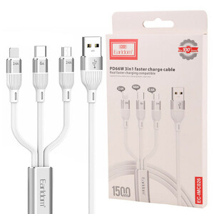 کابل 3 سر فست شارژ Earldom EC-IMC026 2.4A PD 66W 1.5m