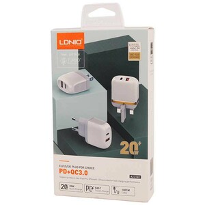 شارژر دیواری فست شارژ Ldnio A2316C 2Port 3A QC3.0 PD 20W + کابل تایپ سی