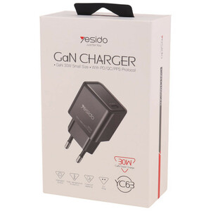 کلگی فست شارژ Yesido YC63 Gan 3A QC PD 30W Type-C