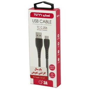 کابل تایپ سی فست شارژ TSCO TCC206 3A 1m