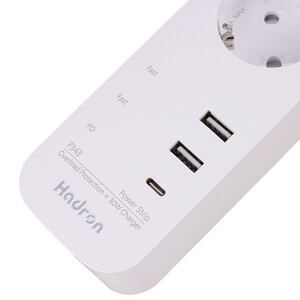 چند راهی 3 خانه برق ارت دار هادرون P343 با کابل 1.8 متری + شارژر USB و Type-C
