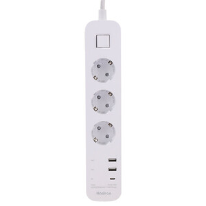 چند راهی 3 خانه برق ارت دار هادرون P343 با کابل 1.8 متری + شارژر USB و Type-C