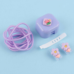 ست محافظ کابل و کلگی شارژر آیفون طرح گل بنفش