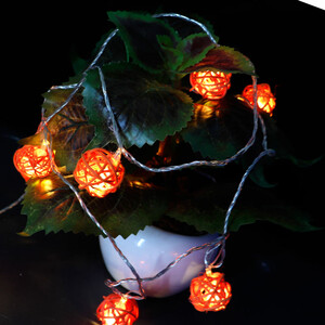 ریسه طرح گوی چوبی نارنجی 10 لامپ آفتابی طول 2.5 متر