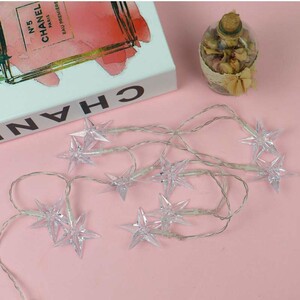 ریسه طرح ستاره شیشه ای باتری خور سه تایی مهتابی طول 2.5 متر