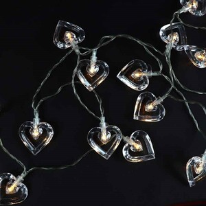 ریسه طرح قلب شیشه ای باتری خور آفتابی طول 2.5 متر