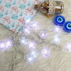 ریسه طرح قلب توخالی شیشه ای مهتابی طول 4 متر