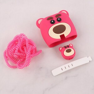 ست محافظ کابل و کلگی شارژر سامسونگ طرح خرس صورتی