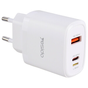 شارژر دیواری 30 وات یسیدو YC52 QC3.0 PD 3A + کابل تبدیل آیفونی