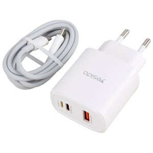 شارژر دیواری 30 وات یسیدو YC52 QC3.0 PD 3A + کابل تبدیل آیفونی