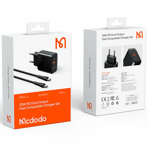 شارژر دیواری 33 وات مک دودو CH-0922 QC4.0 PD3.0 3A + کابل تبدیل تایپ سی