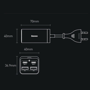 شارژر دیواری 65 وات باسئوس GaN3 Pro Desktop CCGP04010 QC4.0 PD 3.25A + کابل تبدیل تایپ سی