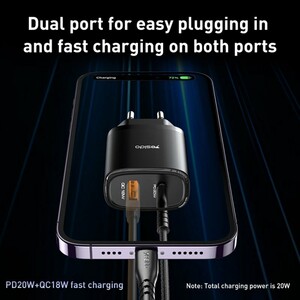 شارژر دیواری 20 وات یسیدو YC47 PD QC 3A + کابل تبدیل آیفونی