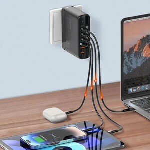 شارژر دیواری 140 وات الدینیو A6140C GaN QC5.0 PD 5A + کابل تبدیل تایپ سی و تبدیل برق