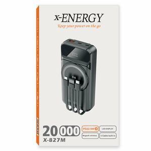 پاور بانک بی سیم فست شارژ ایکس انرژی X-827M QC3.0 PD 22.5W ظرفیت 20000 میلی آمپر ساعت