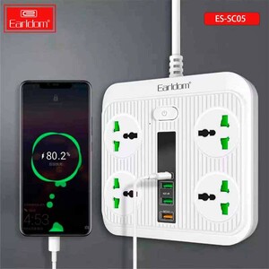 چند راهی 4 خانه ارلدام ES-SC05 با کابل 2 متری + شارژر USB و Type-C