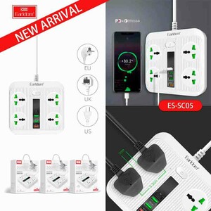 چند راهی 4 خانه ارلدام ES-SC05 با کابل 2 متری + شارژر USB و Type-C