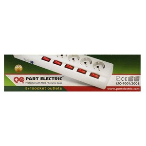 چند راهی 5+1 خانه فیوز دار پارت الکتریک PE2162 با کابل 5 متری