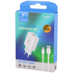 شارژر دیواری 12 وات اسکای دلفین SC07T 2.4A + کابل تایپ سی