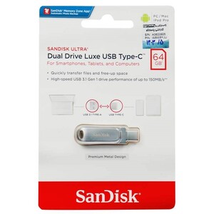 فلش 64 گیگ سن دیسک SanDisk Dual Drive Luxe OTG Type-C USB3.1