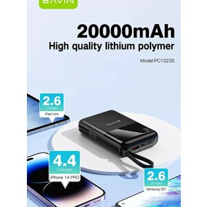 پاوربانک 20000 باوین Bavin PC1023S Fast Charge توان 22.5 وات همراه با کابل متصل