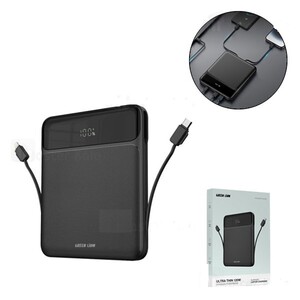 پاوربانک 20000 گرین لاین Green Lion Ultra Thin GNULTHIN20BK توان 120 وات همراه با کابل متصل