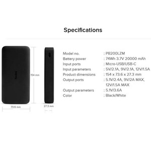 پاور بانک فست شارژ شیائومی Redmi PB200LZM 18W High Copy Grade A ظرفیت 20000 میلی آمپر ساعت