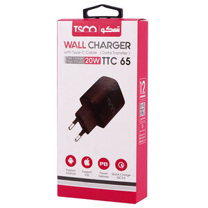 شارژر دیواری 20 وات تسکو TTC 65 QC3.0 PD 3A + کابل تایپ سی