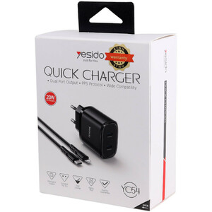 شارژر دیواری 20 وات یسیدو YC50 QC3.0 PD 3A + کابل تبدیل تایپ سی