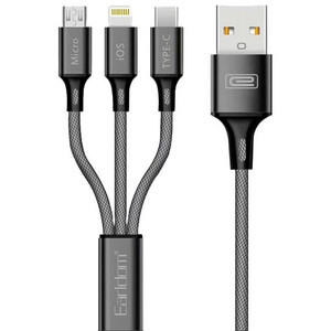 کابل سه سر فست شارژ 2.4 آمپر ارلدام EC-IMC017 طول 1.2 متر