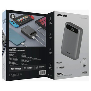 پاور بانک فست شارژ گرین لاین Zuno GL-PX54 GNZUN20PB PD 22.5W ظرفیت 20000 میلی‌ آمپر ساعت