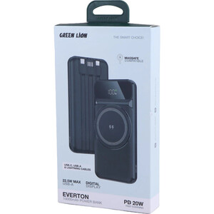 پاور بانک بی سیم فست شارژ گرین لاین Everton GL-PXB2 GNEVRTN10KBK QC PD 22.5W ظرفیت 10000 میلی‌ آمپر ساعت